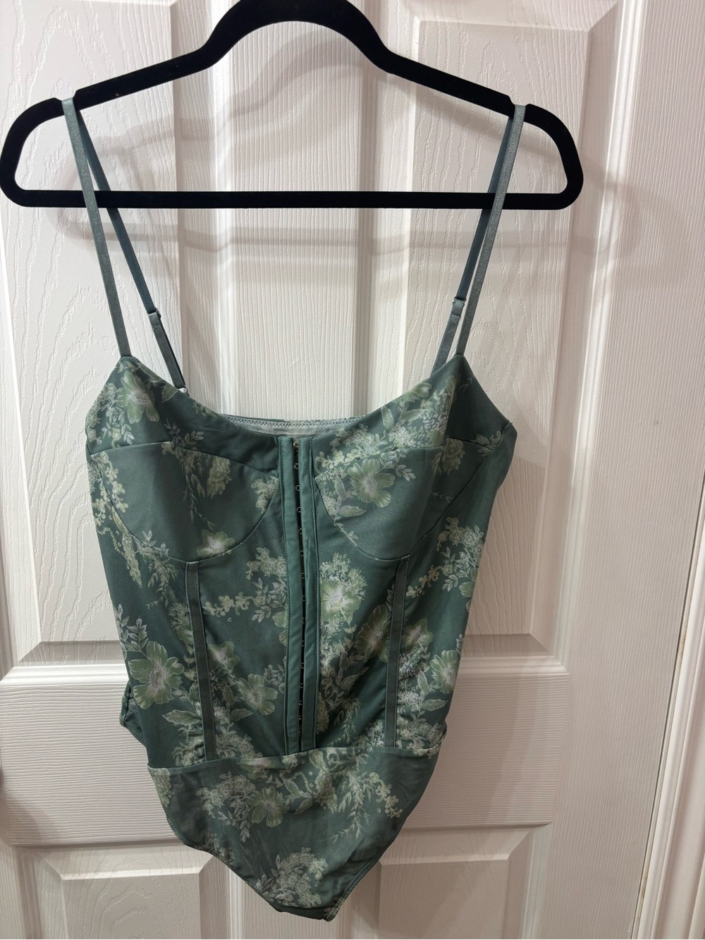 Free People Floral Satin Corset Bodysuit in Sage Green